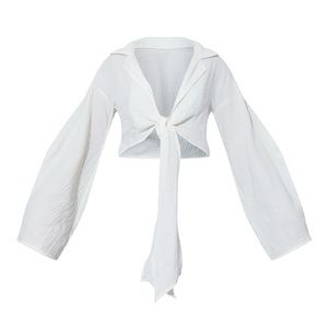 White Textured Tie Front Shirt
